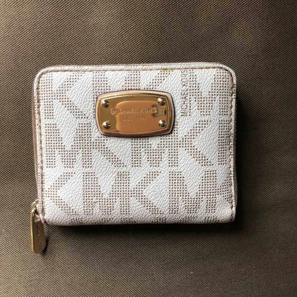 White Mk Logo Small Ziparound Wallet